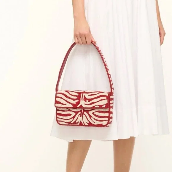 Staud Tommy Beaded Bag Scarlet White - Picture 2 of 3
